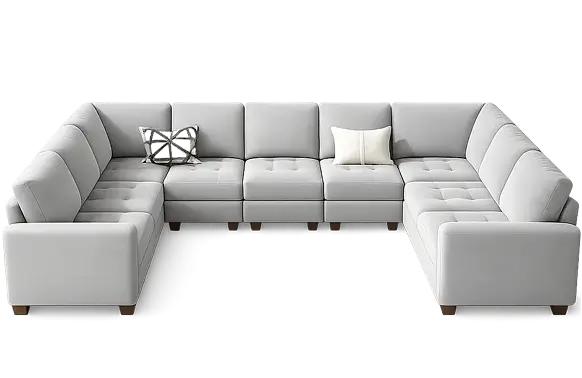 Extra-large gray 8 to 9-seater modular sectional with throw pillows