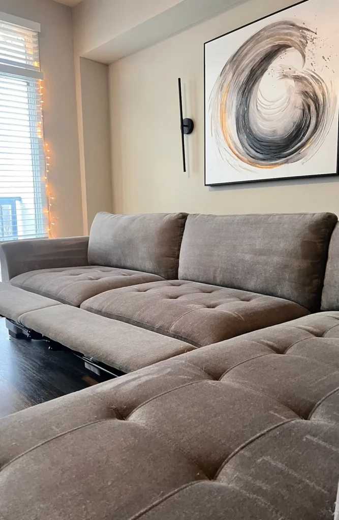 Sofa after professional cleaning in Dallas showing fresh and stain-free upholstery fabric
