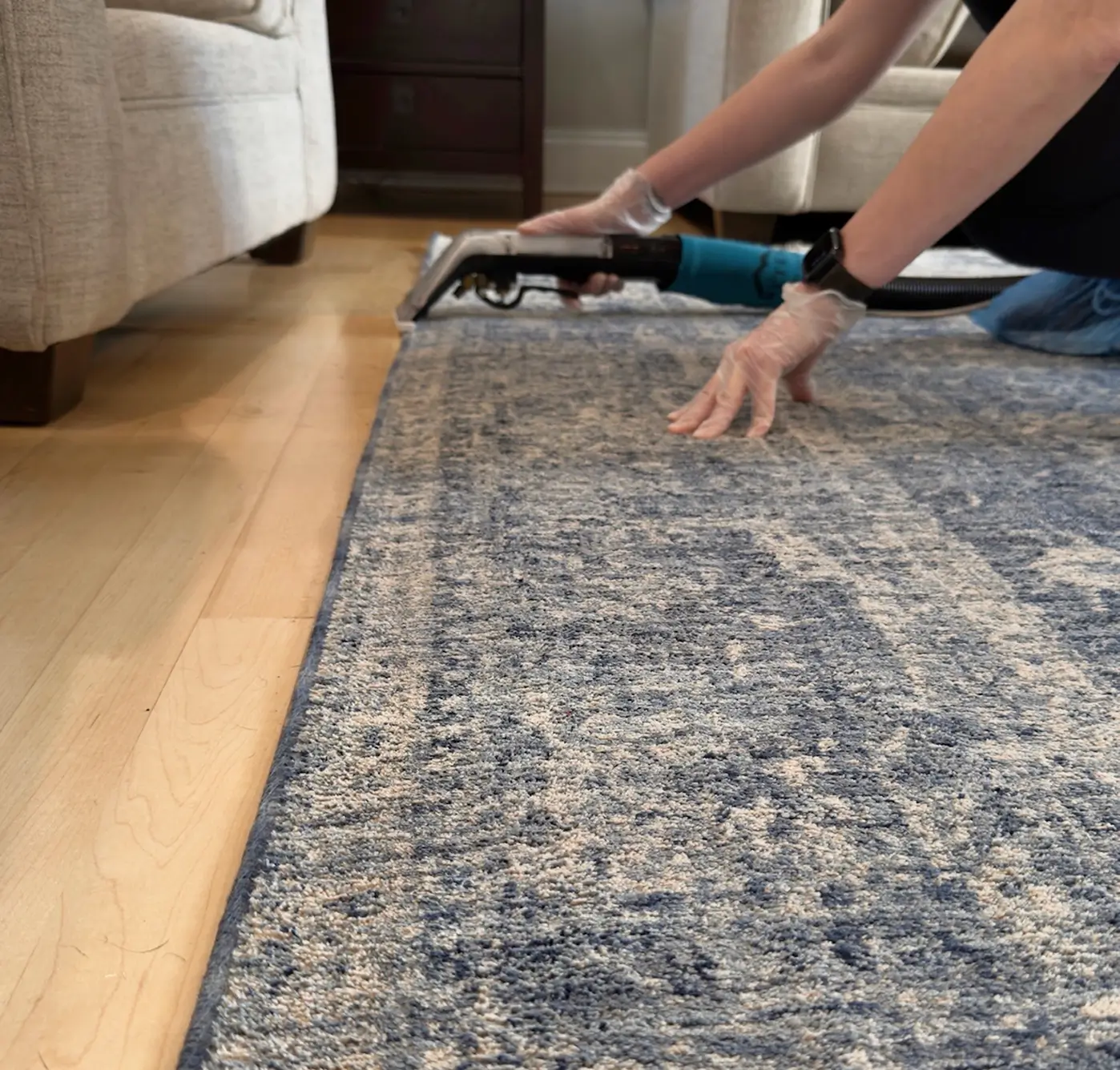Deep rug cleaning in Dallas removing embedded dirt and stains from fabric fibers