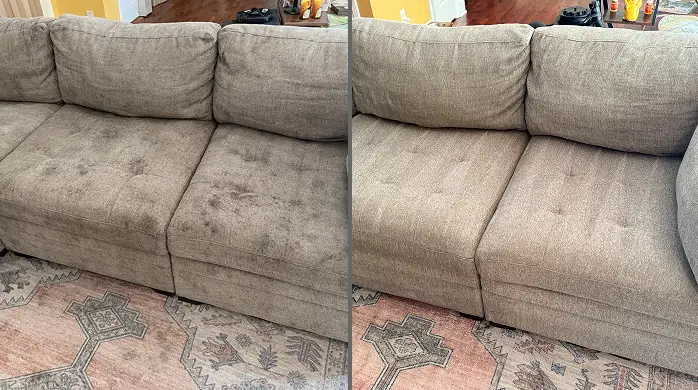 Heavy dirt removal from couch in Dallas with deep upholstery cleaning results