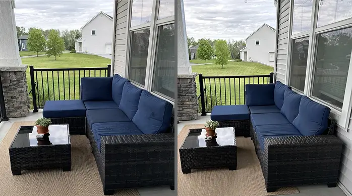 Patio couch cleaning in Dallas removing dirt and buildup from outdoor upholstery fabric