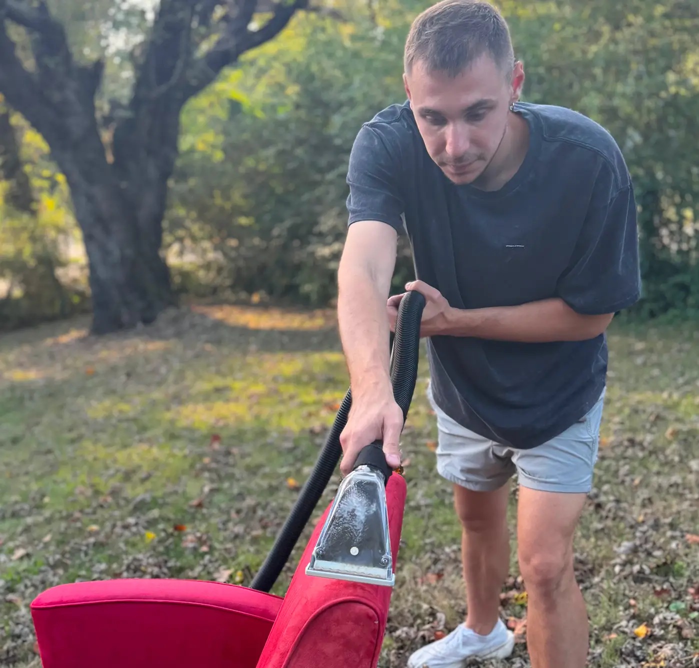 Patio furniture pre-treatment and deep cleaning in Dallas restoring outdoor chair fabric
