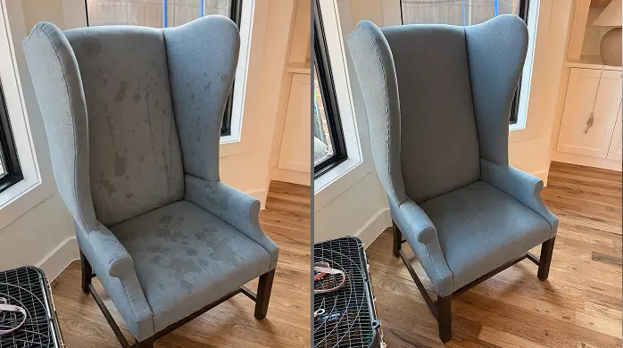 Spill stain removal from chair in Dallas restoring clean fabric upholstery