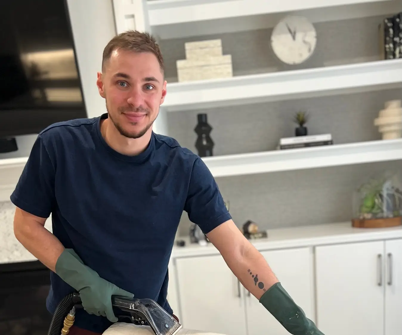 Founder of Texas Steamers providing professional upholstery cleaning service in Dallas home