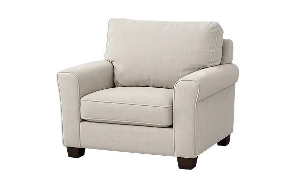 Beige fabric armchair with rolled arms