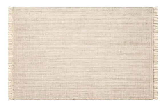 Light beige linen rug with fringed edges for area rug cleaning