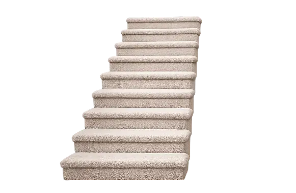 Carpeted staircase with light gray carpet on each step