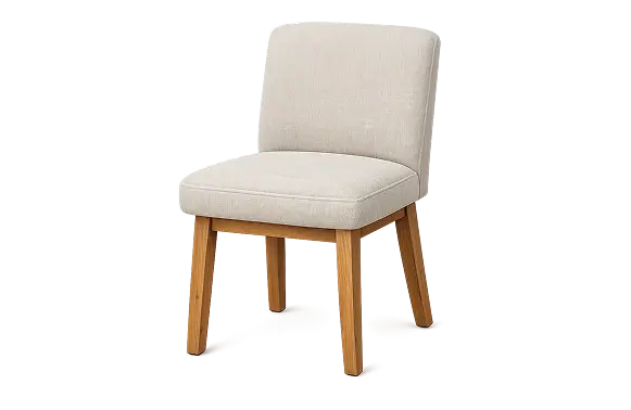 Upholstered beige dining chair with wooden legs for furniture fabric cleaning